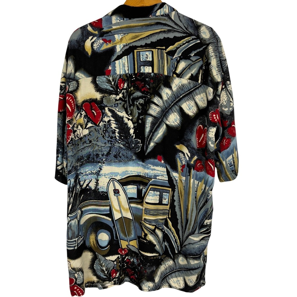 Caribbean‎ Blues Rayon Hawaiian Shirt 2XL Surfboard Car AOP Camp Beach